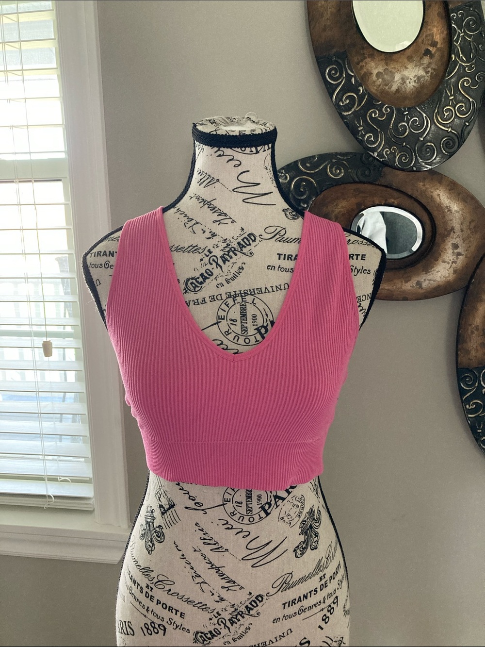 Garage Hot Pink Ribbed V-Neck Crop Tank